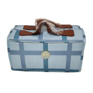 Joy Mangano Better Beauty Case Roll Up Cosmetic Toiletry Organizer Blue Plaid X